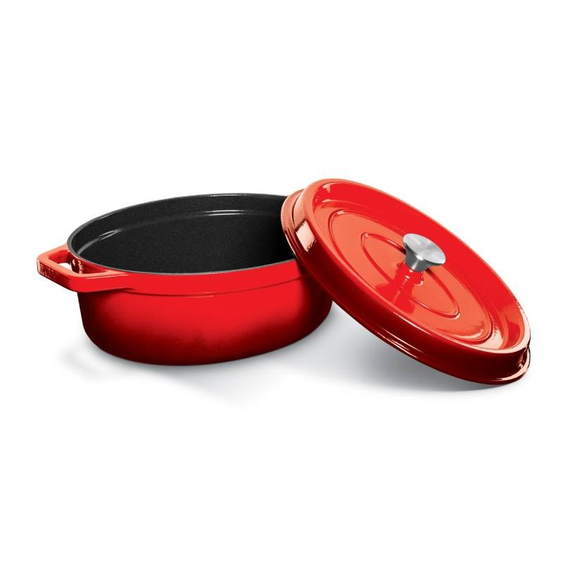 Geëmailleerde gietijzeren braadpan ovaal rood 5.6 liter