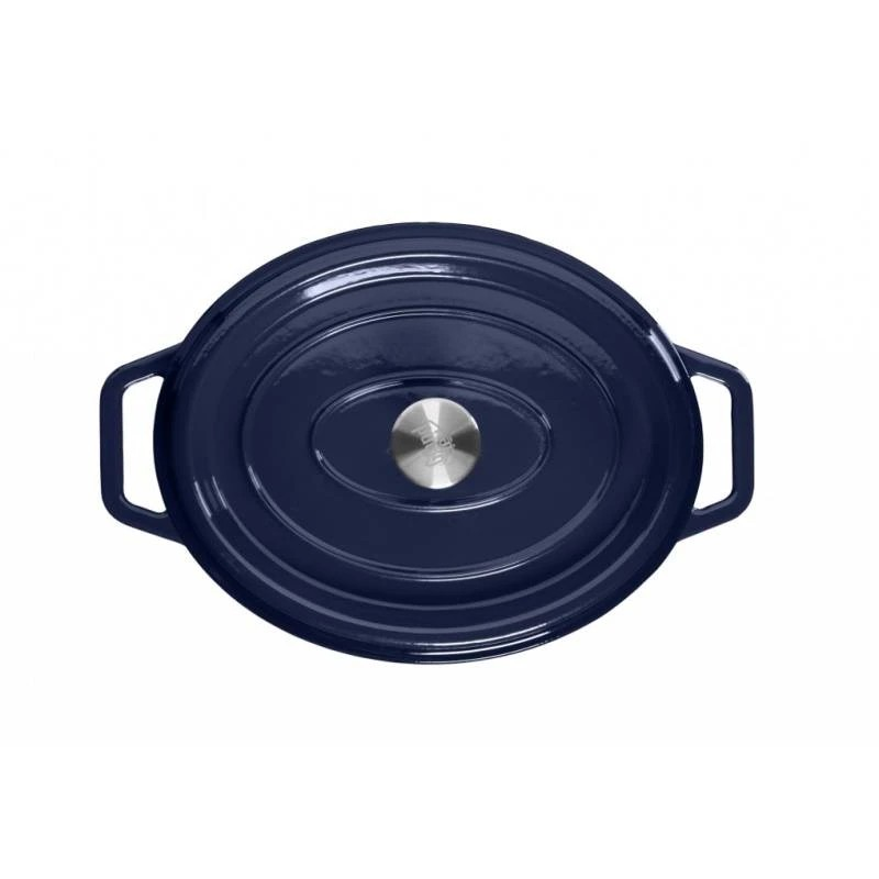 Geëmailleerde gietijzeren braadpan ovaal donker blauw 5.6 liter