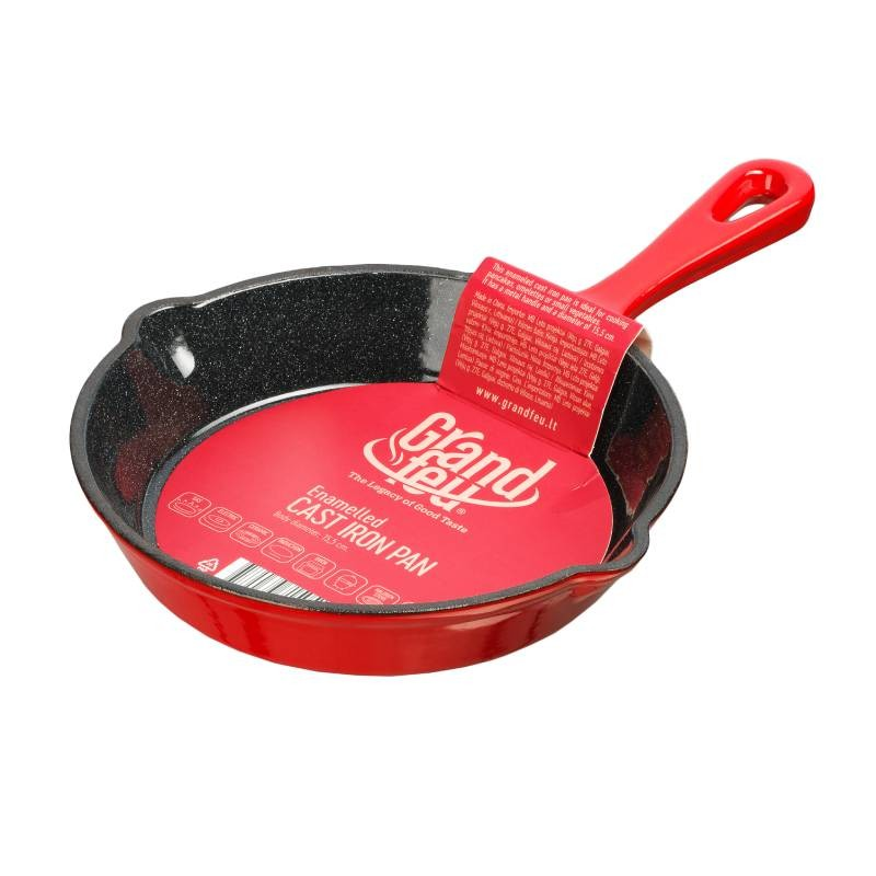 Geëmailleerde gietijzeren pan rood 15,5 cm