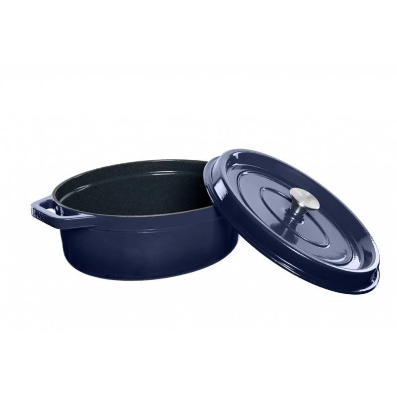 Geëmailleerde gietijzeren braadpan ovaal donker blauw 5.6 liter