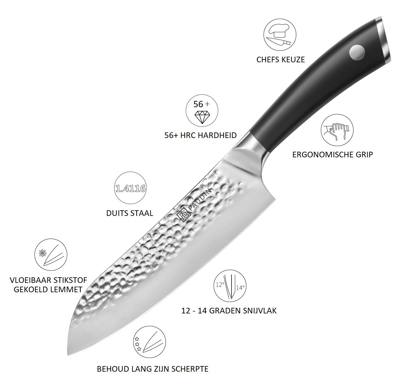 Hammered Premium Santoku mes