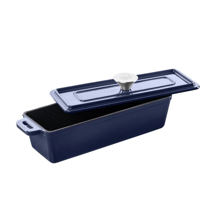Gietijzeren bakvorm met deksel donker blauw 1.7 liter 