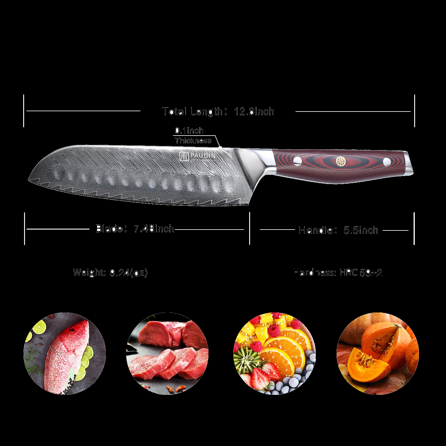 Plume Luxe Damascus Santoku 17,5 cm