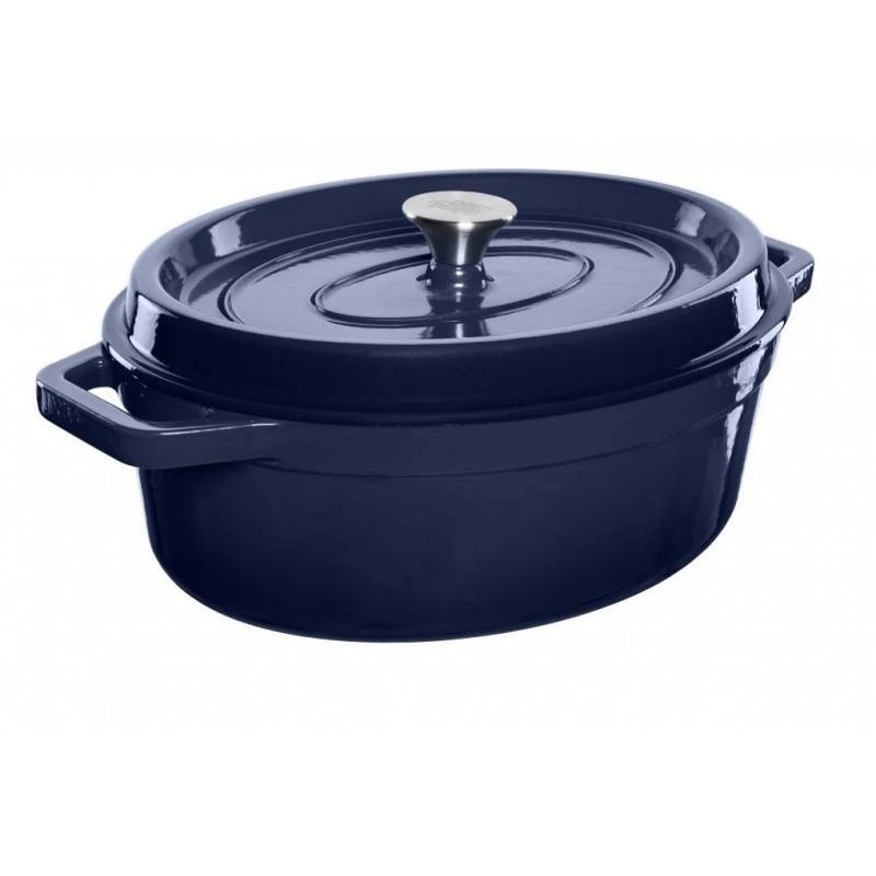 Geëmailleerde gietijzeren braadpan ovaal donker blauw 5.6 liter