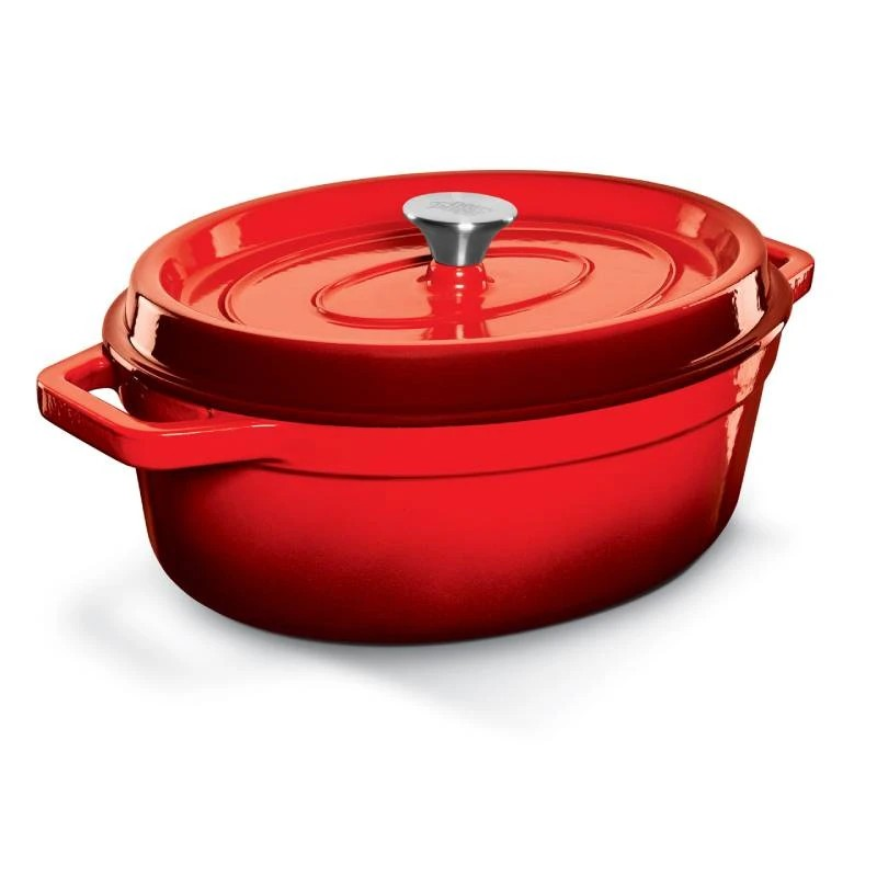 Geëmailleerde gietijzeren braadpan ovaal rood 5.6 liter